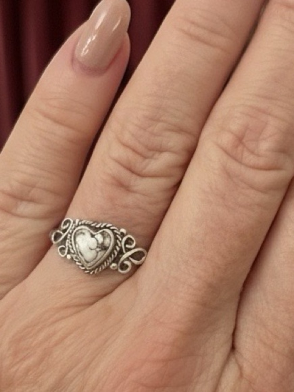 Sterling silver White horse Accent Ring with Ornate Silver Band